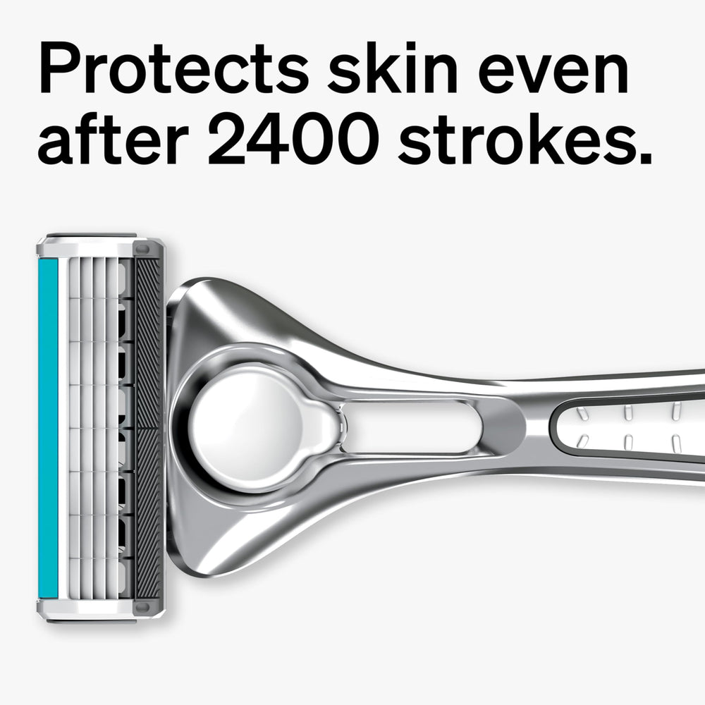 Schick Quattro Titanium refill with pivoting head for better reach.