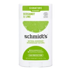 Schmidt's Bergamot and Lime deodorant stick for all-day freshness with aluminum-free vegan formula.
