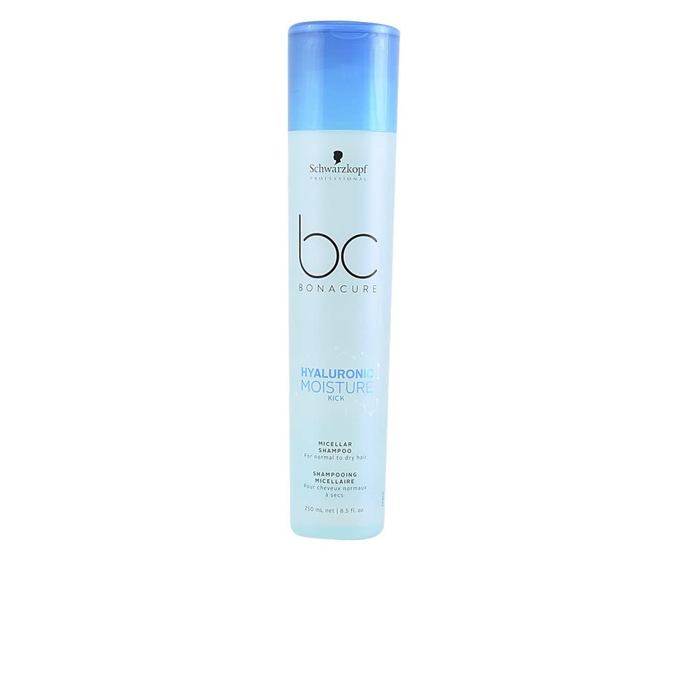 Schwarzkopf Professional BC BONACURE Hyaluronic Moisture Kick Micellar Shampoo bottle shows a hydrating cleanse for dry hair
