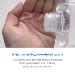 SCINIC Simple Calming Toner texture close-up demonstrates fresh watery feel