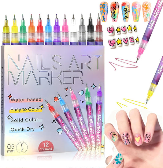 ScontLuy 12-color nail art pens set for precise detailing and vibrant designs.