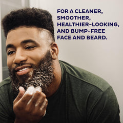 Scotch Porter exfoliating beard wash application on face and beard shows gentle exfoliation.