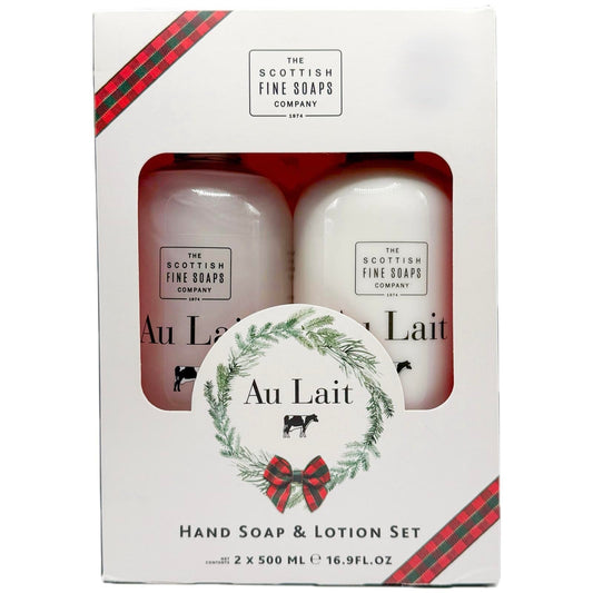 Scottish Fine Soaps Au Lait hand wash bottle pump for easy daily cleansing.