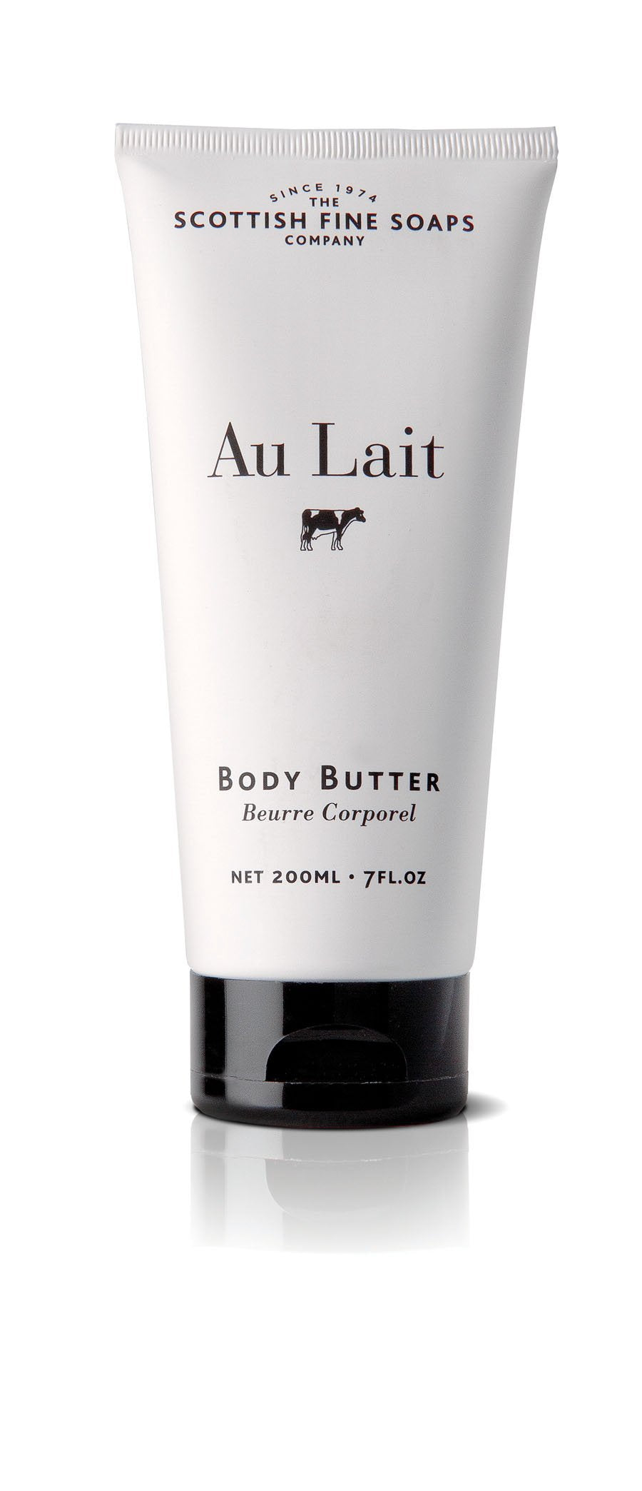 Scottish Fine Soaps Au Lait milk body butter tube for deep moisturizing and silky skin.