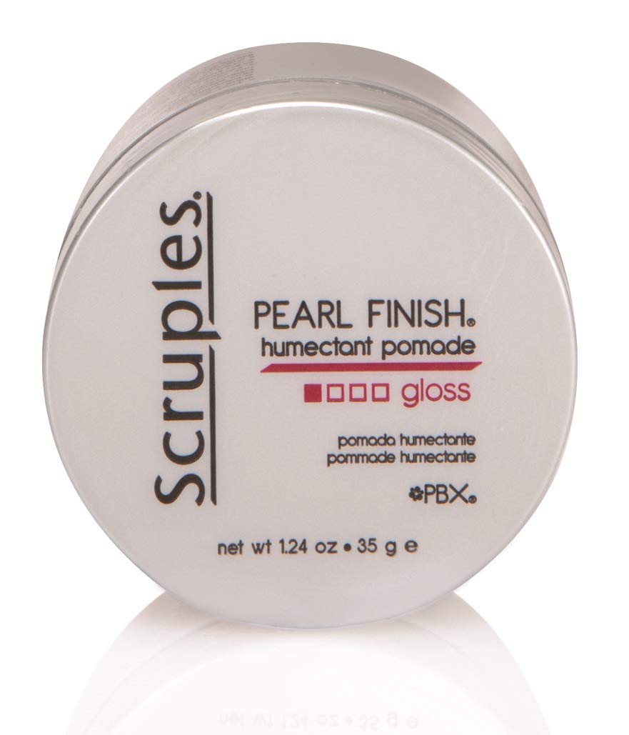 Scruples Pearl Finish Humectant Pomade bottle with pearlescent shine and frizz control for sleek styles