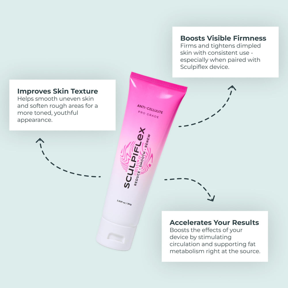SCULPIFLEX firming cream for legs refines skin texture on thighs and calves.