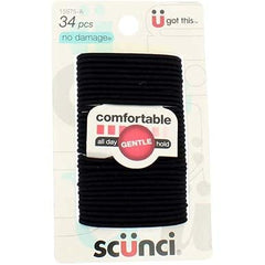 Scunci Effortless Beauty travel-friendly elastics for on-the-go styling.