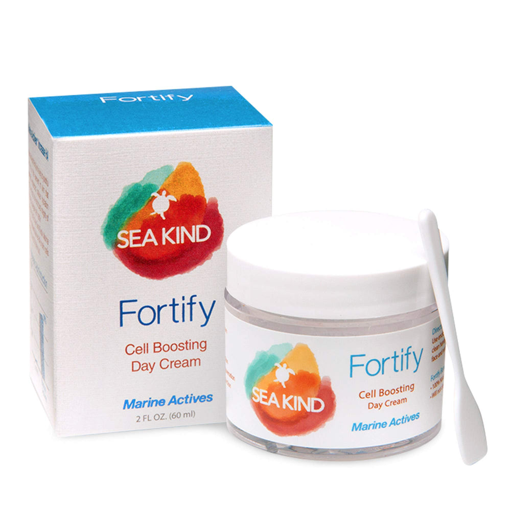 Sea Kind Fortify Day Cream jar product shown with hydration-focused styling.