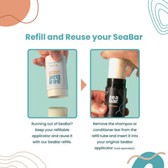 SeaBar shampoo bar in shower emphasizes clean, convenient hair care.