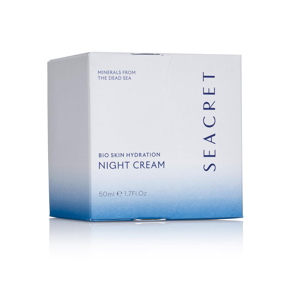 SEACRET Bio Skin Hydration Night Cream jar closeup with creamy, non-greasy feel.