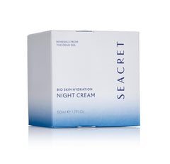 SEACRET Bio Skin Hydration Night Cream jar closeup with creamy, non-greasy feel.