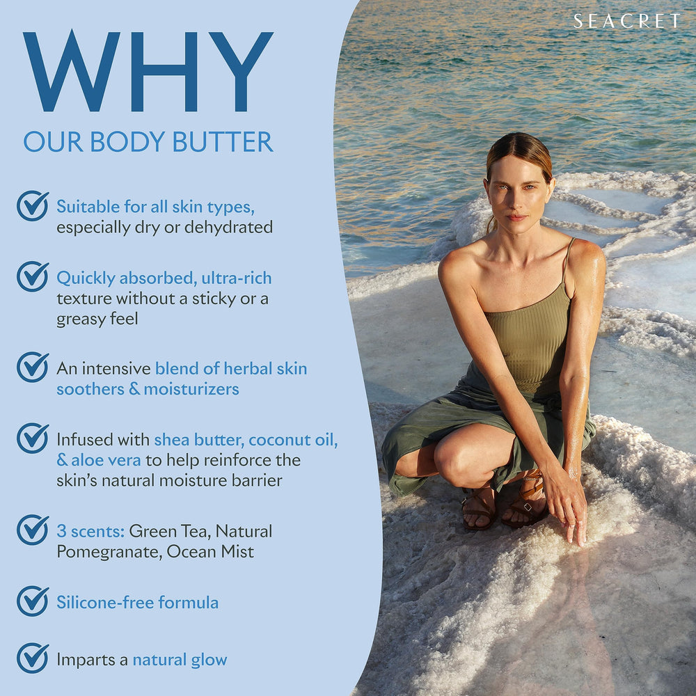 Texture close-up of SEACRET body butter melt for dry skin relief