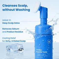 Seapuri Bubble Tonic application on scalp demonstrates easy daily detox without rinsing.