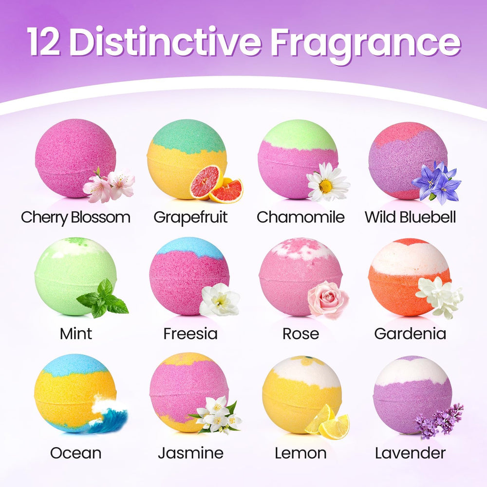 SeasonBliss colorful bath bombs in water, vibrant hues for a sensory soak.