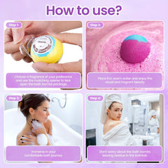 SeasonBliss bath bombs dissolving in tub, quick fizz and luxurious bubbles.