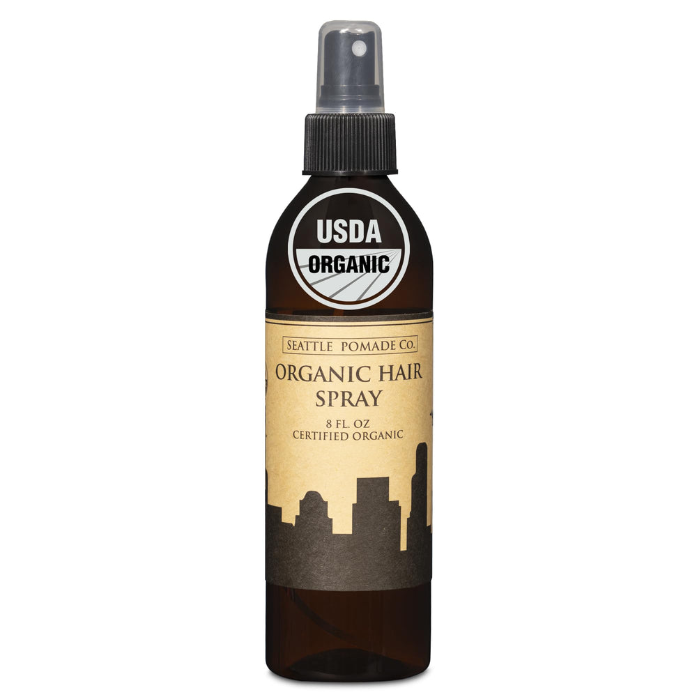 Seattle Pomade Co hair spray bottle delivering all-day light hold