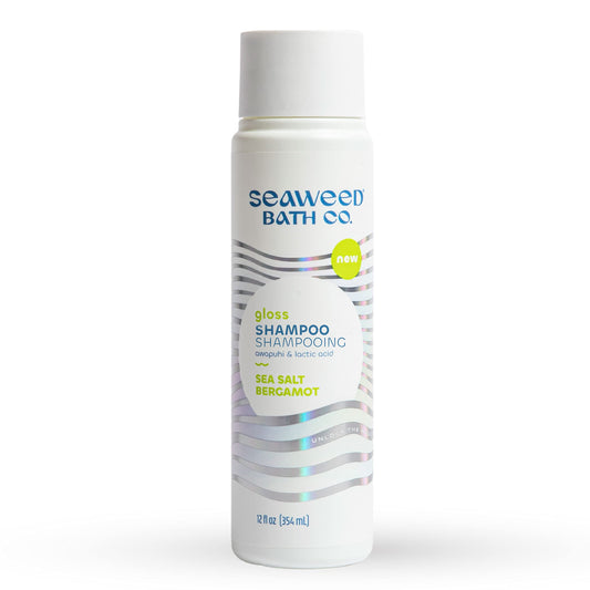 The Seaweed Bath Co. Gloss Shampoo bottle showing sea salt bergamot aroma for color-safe hydration