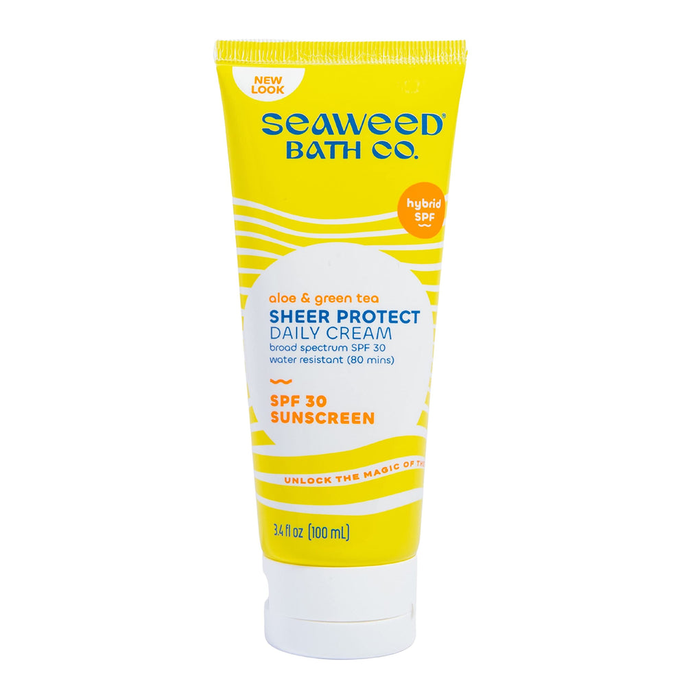 Seaweed Bath Co. Sheer Protect cream tube offers lightweight daily sun protection.