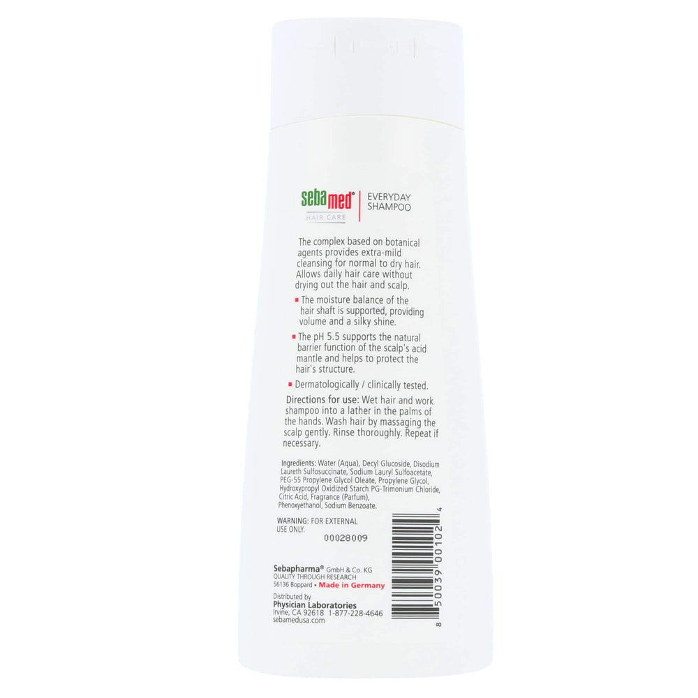 Sebamed Every-Day Shampoo pour shows mild lather suitable for sensitive scalps.