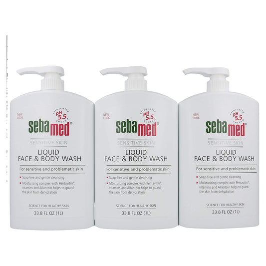 SEBAMED liquid face and body wash bottle front view for daily cleansing