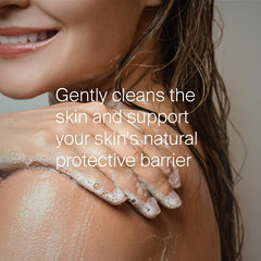 Close-up of foamy lather from SEBAMED cleanser on skin.