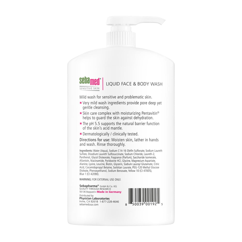 SEBAMED Liquid Face and Body Wash lather close-up highlights hydrating, balanced cleansing