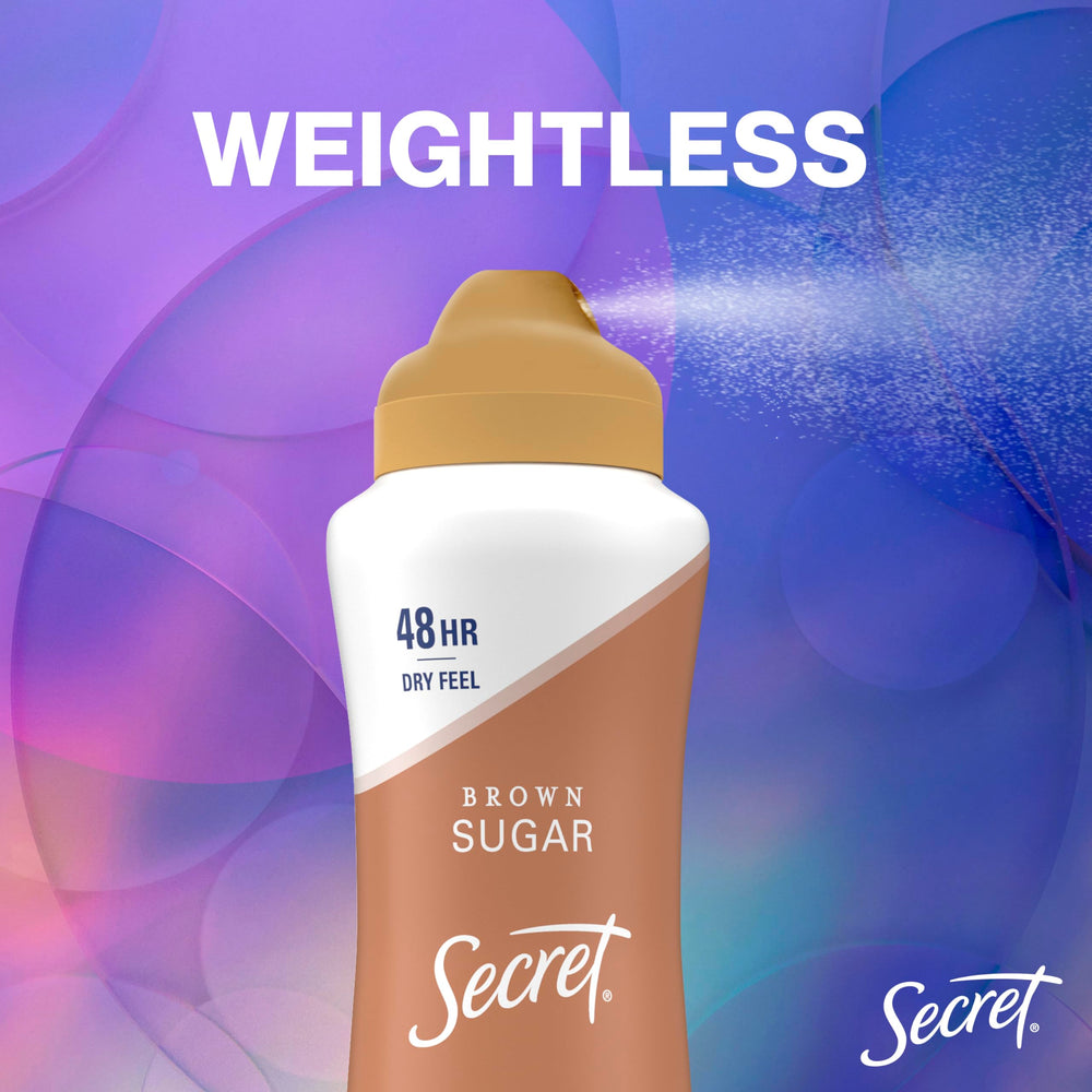 Secret Dry Spray emphasizes instant dry feel and quick absorption.