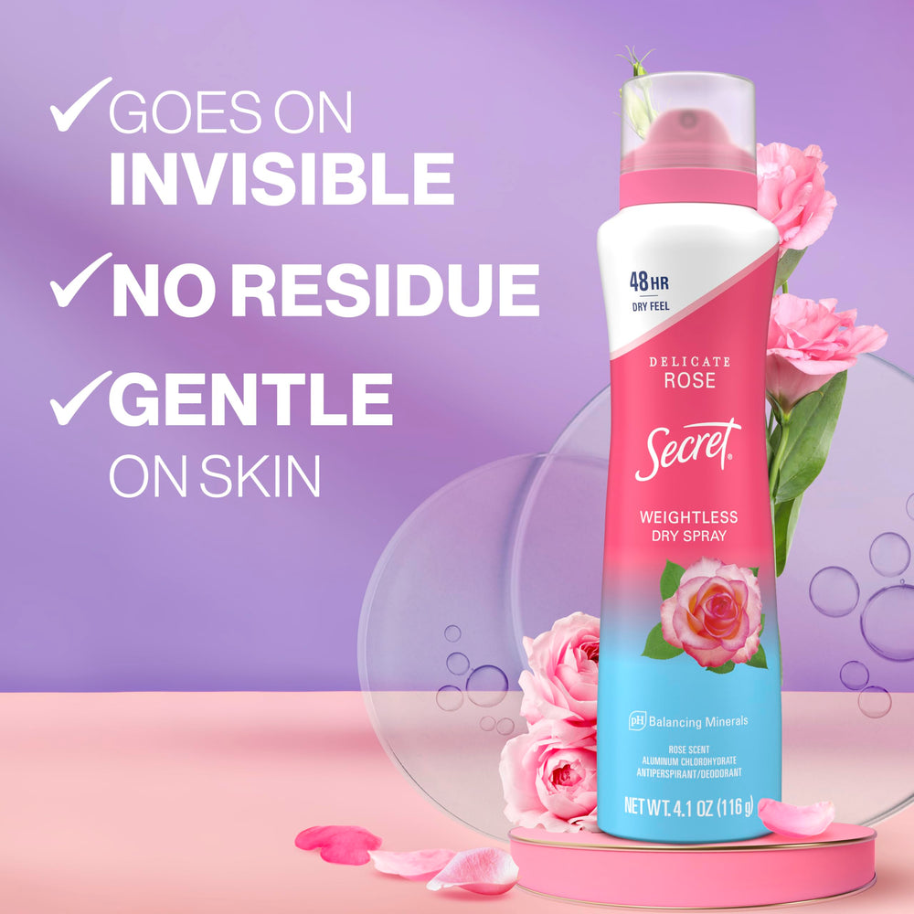 Secret Dry Spray mist dispense shows even application and fast absorption.