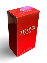 Secret Plus HOPE! Homme EDP outer-packaging evokes unboxing anticipation and gifting potential.