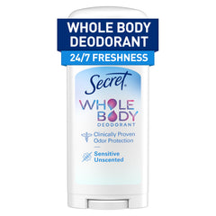 Secret Whole Body Deodorant Stick unscented packaging shows aluminum-free formula