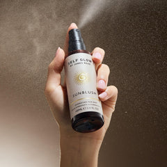 Aloe soothing action shown on Sunblush Tan Mist bottle.