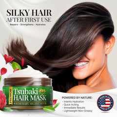 SELFWISE Tsubaki Hair Mask jar framed for easy application and deep nourishment.