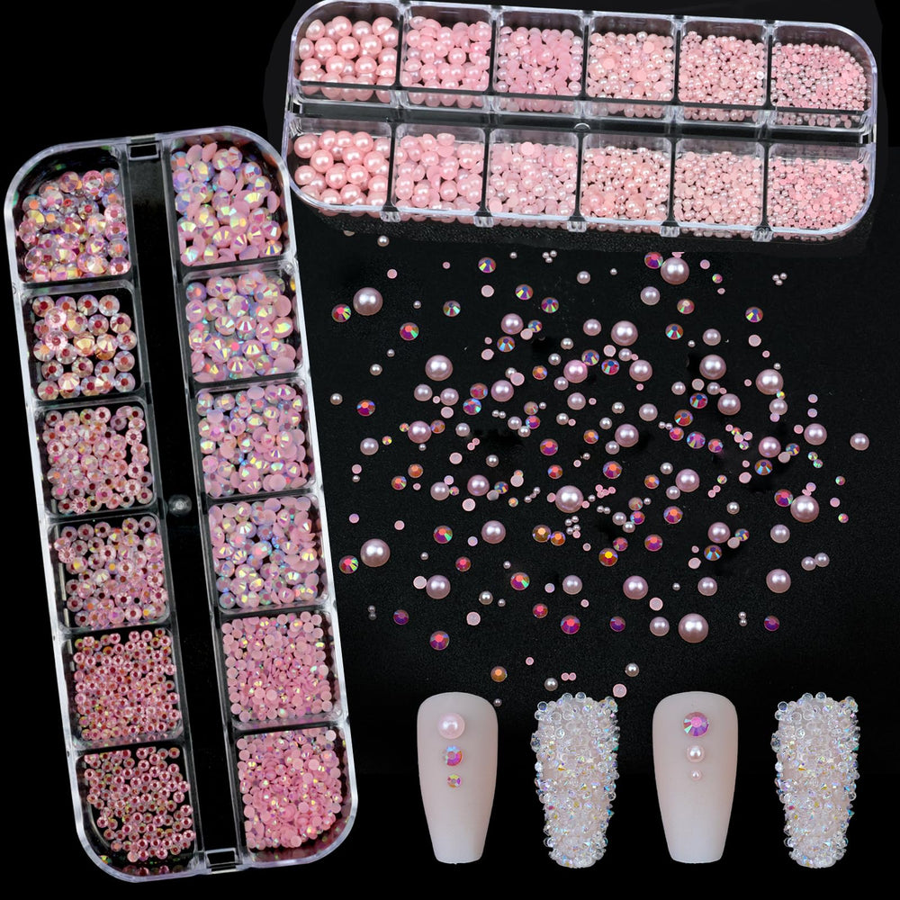 SEMATA close-up of pink AB rhinestones reflecting light for dimensional shine