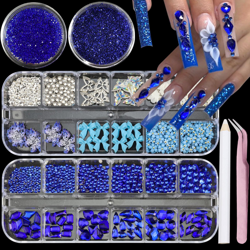 SEMATA front packaging showing mixed blue nail rhinestones benefits easy selection