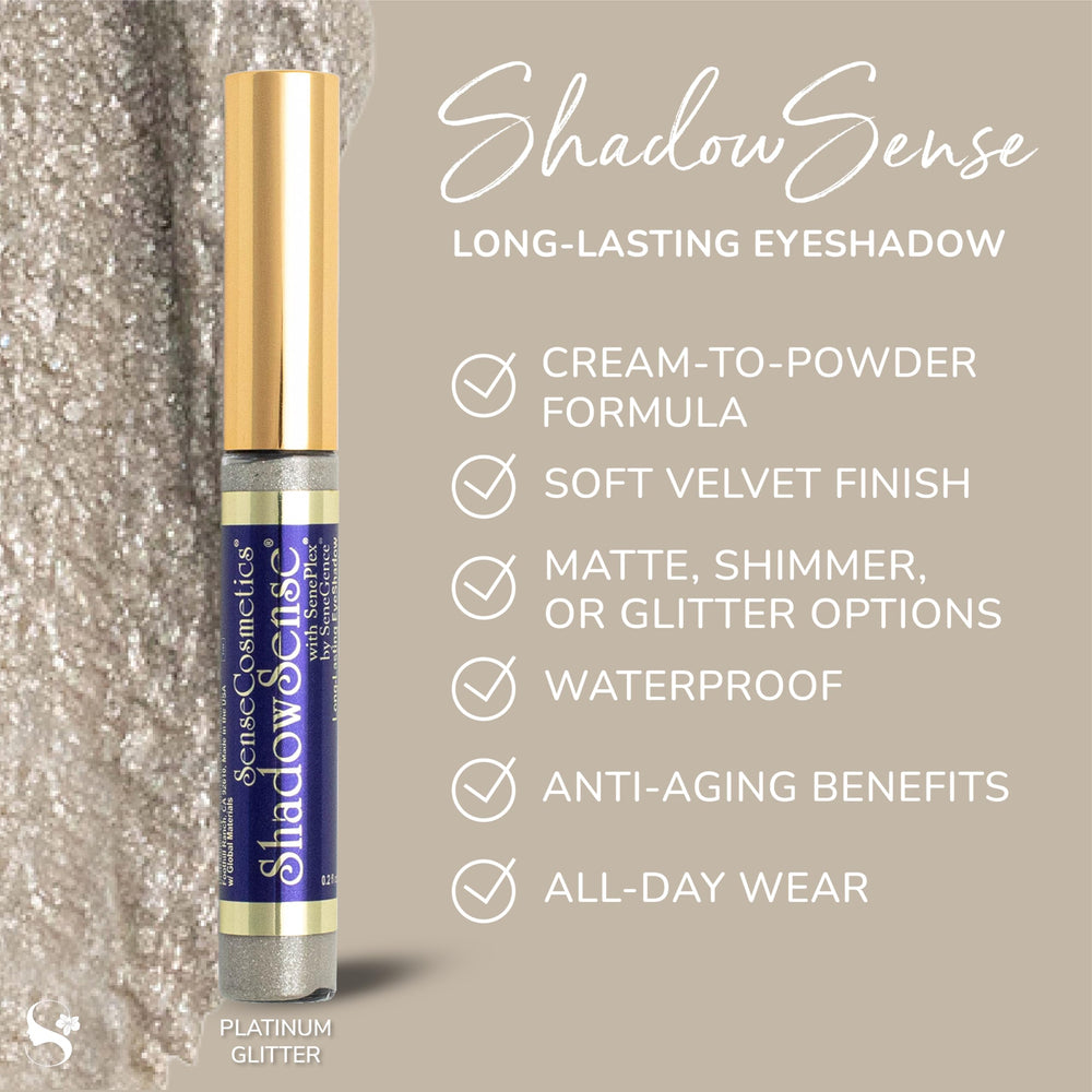 SeneGence ShadowSense Platinum Glitter close-up showing waterproof formula