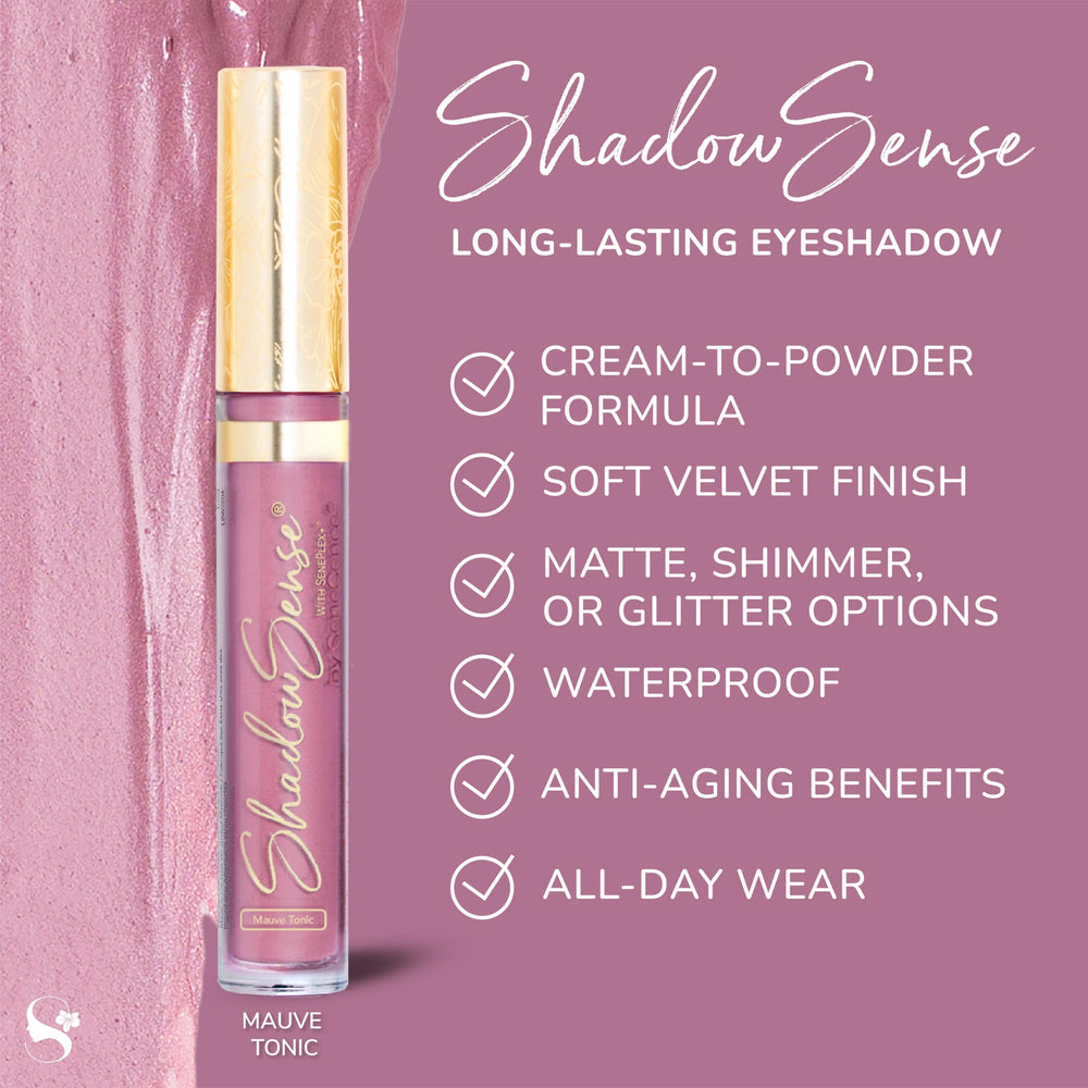 SeneGence ShadowSense mauve-tonic swatches on eyelid for defined look