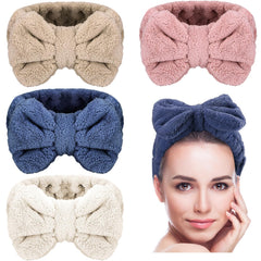 Senkary four-pack white headbands showcase plush microfiber for gentle skincare.