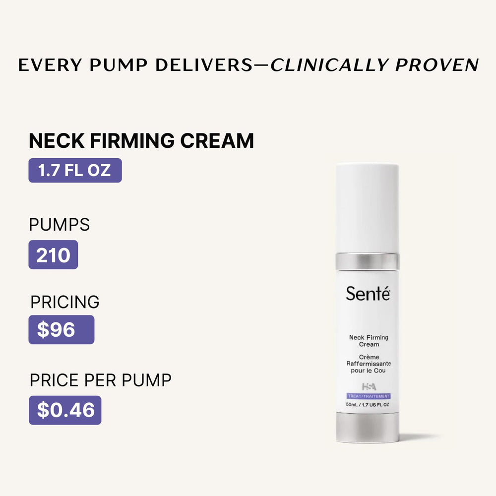 Sente crepey neck skin improved with visibly even texture.