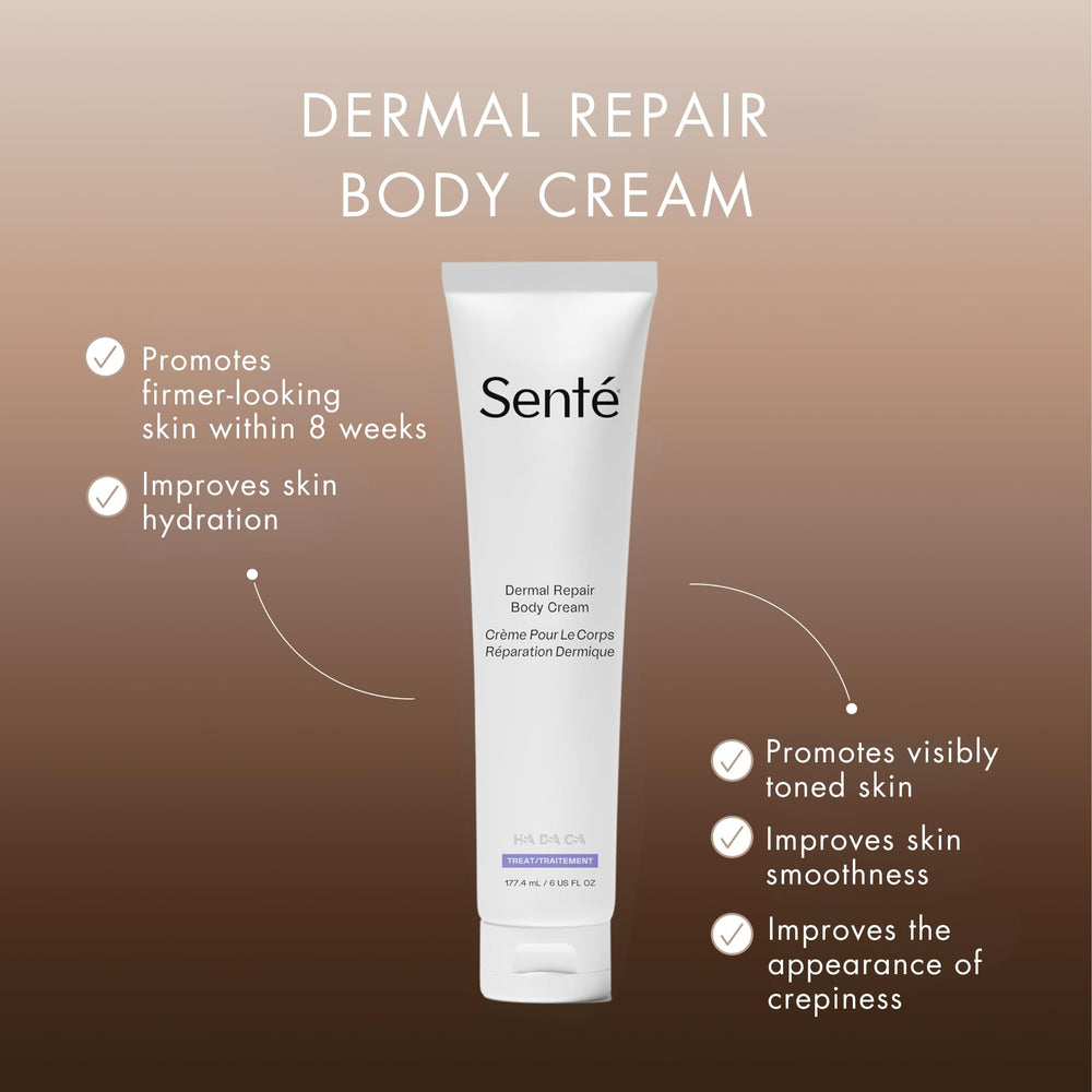 Sente Dermal Repair Body Cream pump shows easy application and quick absorption.