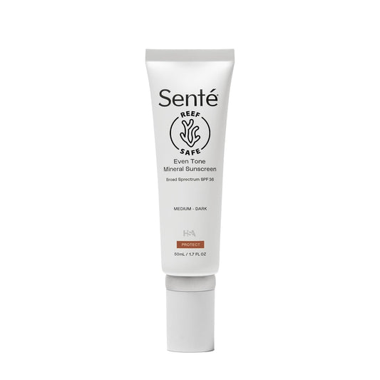 Sente Even Tone sunscreen bottle showing hydrating protection for sensitive skin