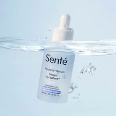Sente Hydrate+ Serum packaging with box and label emphasizing fragrance-free formula.