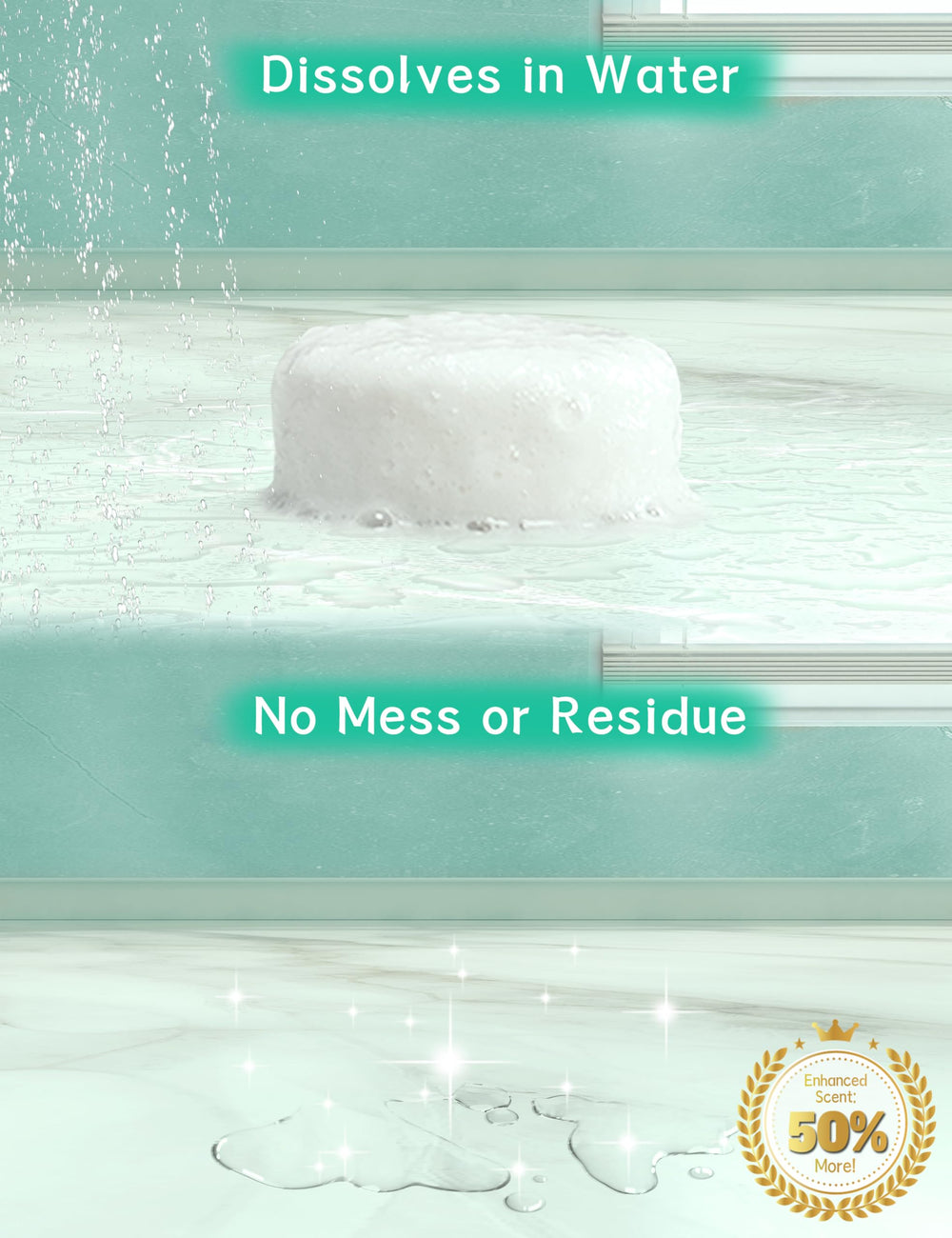 Close-up of SEONNIX shower steamer tablet highlighting natural oils and texture.
