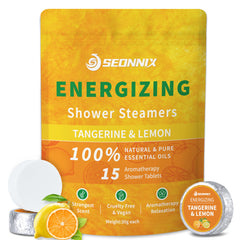 SEONNIX Shower Steamers pack front view highlights a mood-boosting aromatherapy ritual