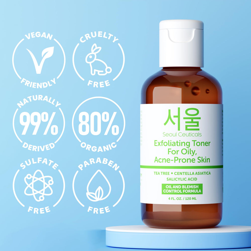SeoulCeuticals toner with Centella Asiatica and Salicylic acid for clearer pores.