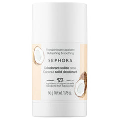 SEPHORA Coconut Solid Deodorant packaging closeup showing clean design and branding