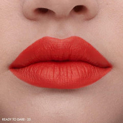 SEPHORA Matte Velvet Lipstick 25 Ready To Dare orange close-up highlighting matte finish and comfortable wear
