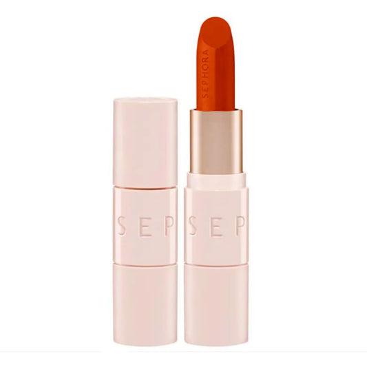 SEPHORA Matte Velvet Lipstick 25 Ready To Dare orange swatch showing long-lasting color