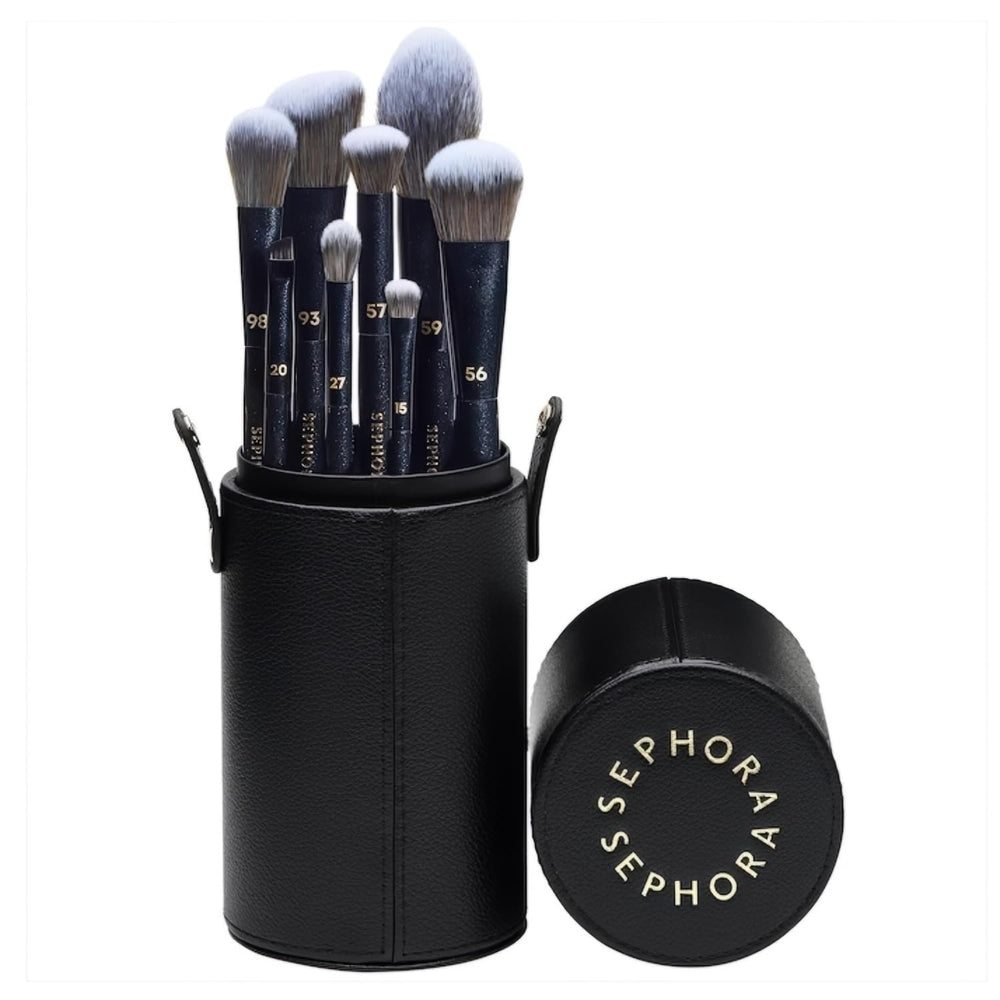 SEPHORA Collection pro brush set in a black leatherette case, portable protection for on-the-go makeup
