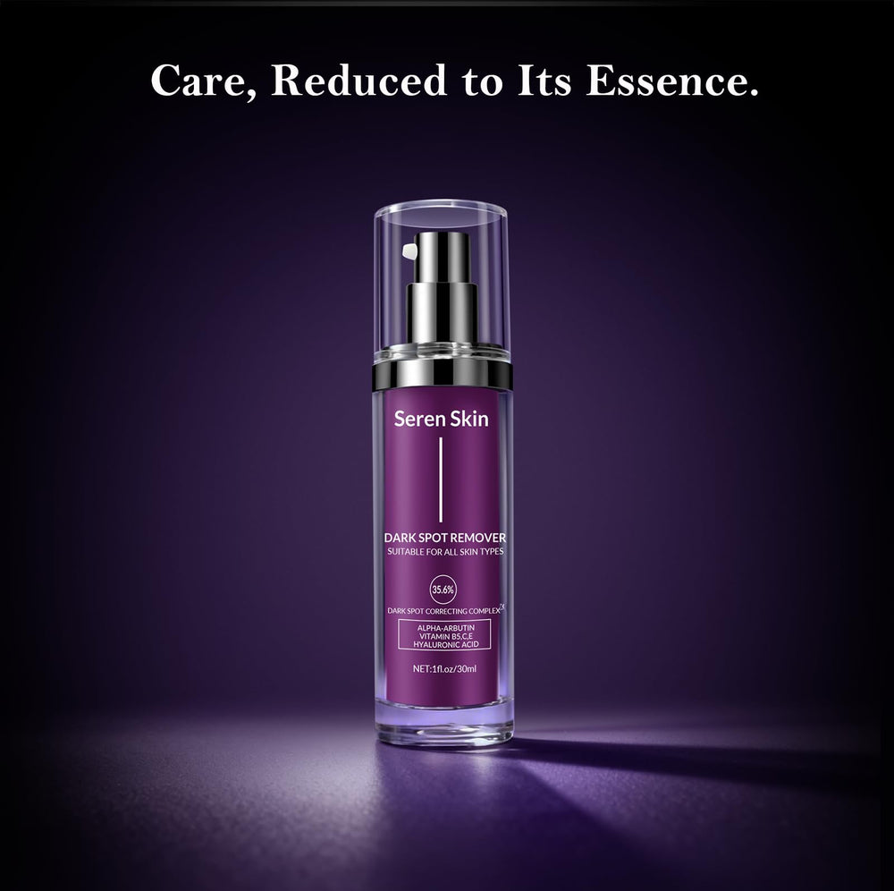SerenSkin dark-spot remover dropper closeup shows controlled serum delivery.