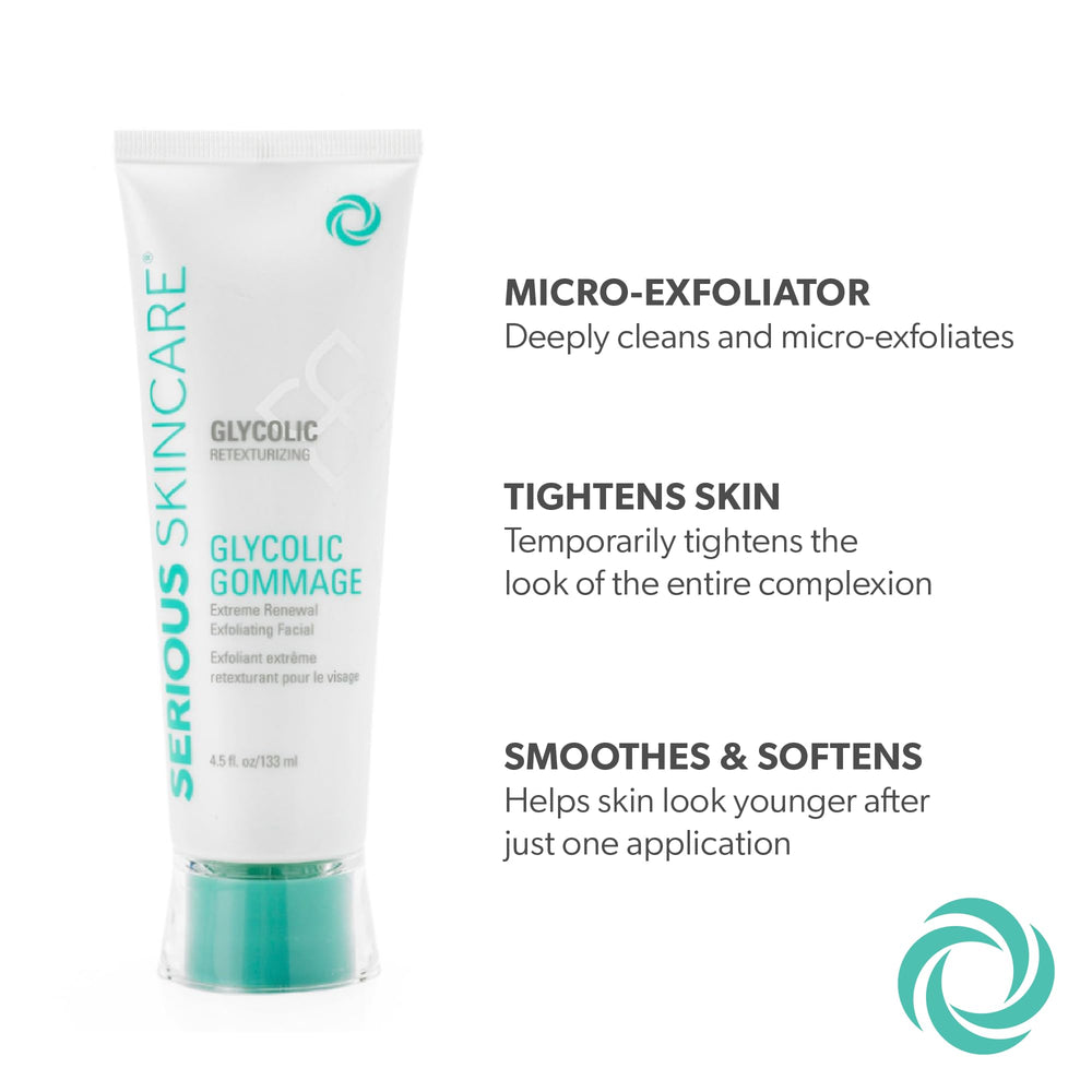 Serious Skincare Glycolic Gommage closeup showing smoother skin texture.